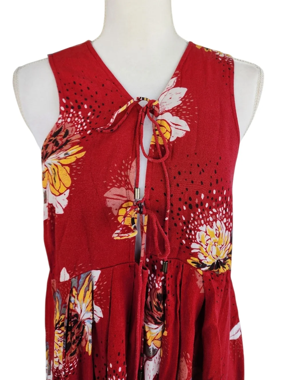 Free People Red Floral Open-Back Dress